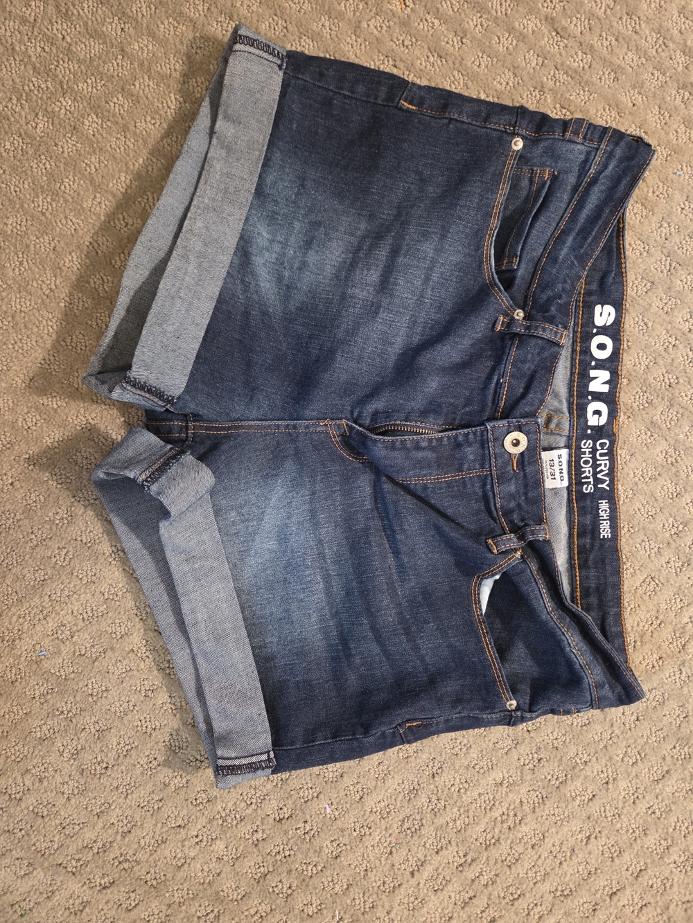 SONG Curvy Denim Shorts in Dark Blue Wash